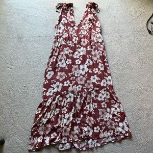Abercrombie & Fitch A&F Tiered Floral Maxi Dress Rust Brown Tie Shoulder New XL